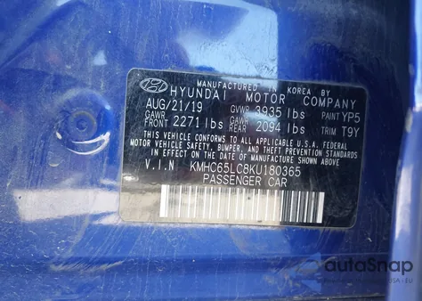 2019 Hyundai Ioniq Hybrid Blue z USA, uszkodzony, nr VIN KMHC65LC8KU180365